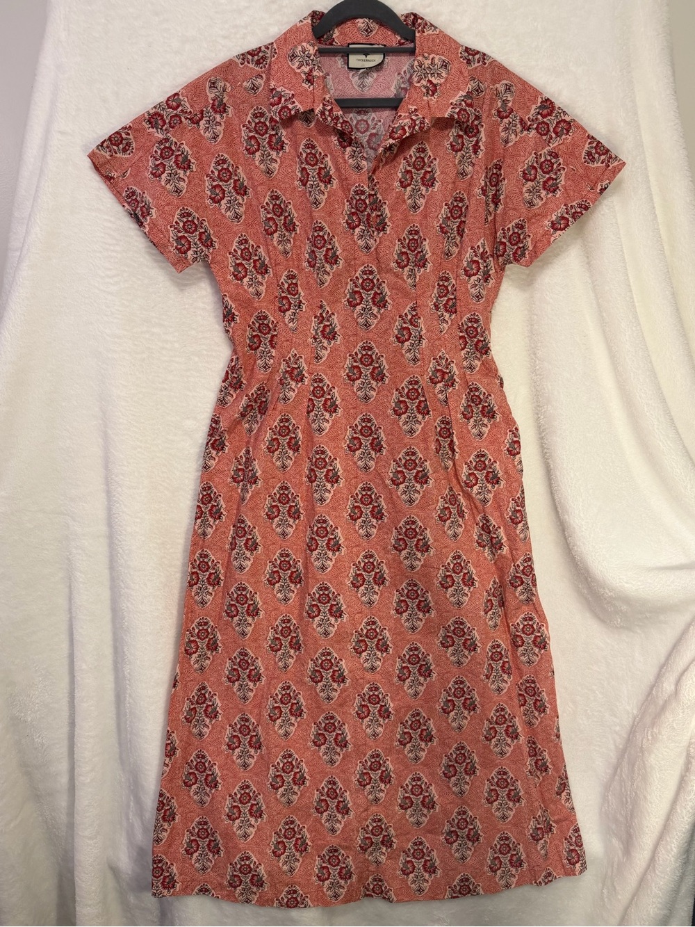 Tuckernuck Maxi Dress Size Medium Red Floral Print Cotton Collared Boho Summer